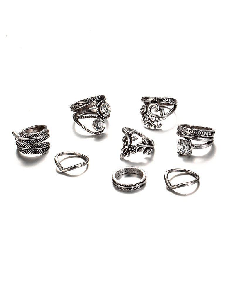 Heart & Leaf Design Ring Set 8pcs-jewelry-Des Mess