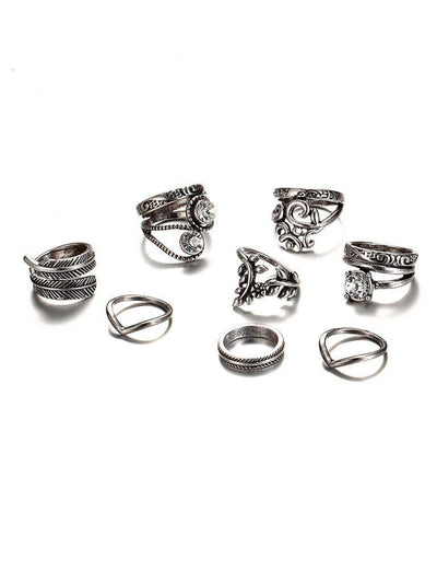 Heart & Leaf Design Ring Set 8pcs-jewelry-Des Mess