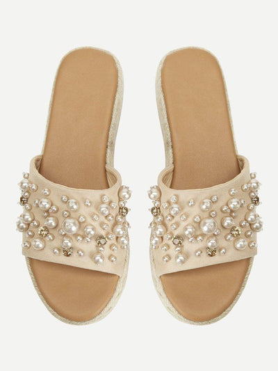 Faux Pearl Espadrille Platform Wedges-shoes-Des Mess