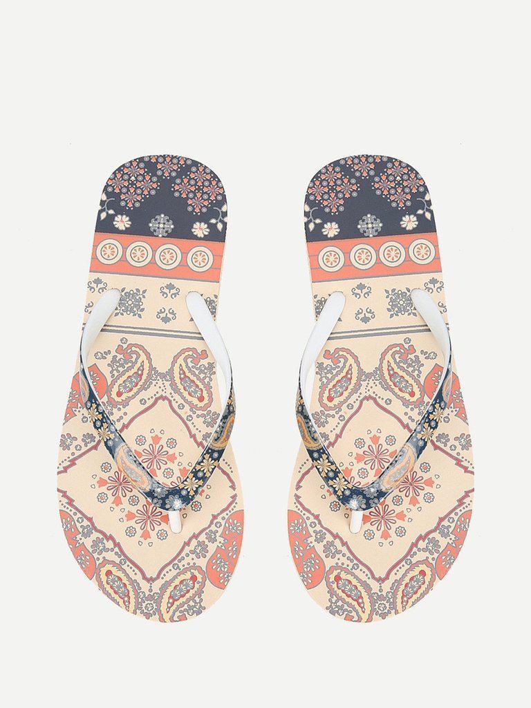 Mixed Print Flat Slippers-shoes-Des Mess