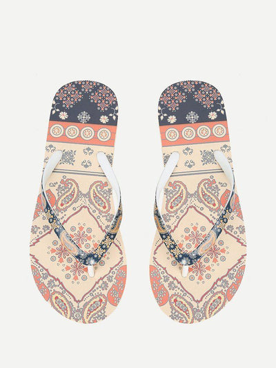 Mixed Print Flat Slippers-shoes-Des Mess