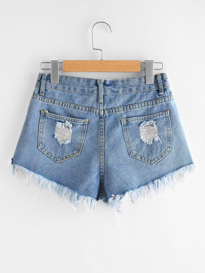 Destroyed Frayed Hem Denim Shorts-bottom-Des Mess