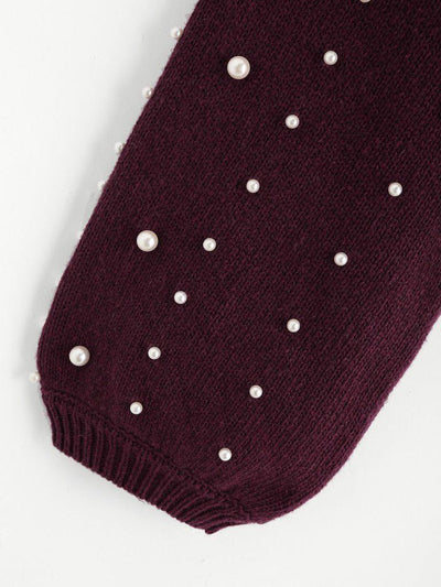 Bishop Sleeve Pearl Beading Crop Sweater-outerwear-Des Mess