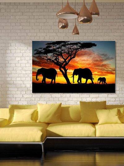 Sunset & Elephant Print Cloth Art-others-Des Mess