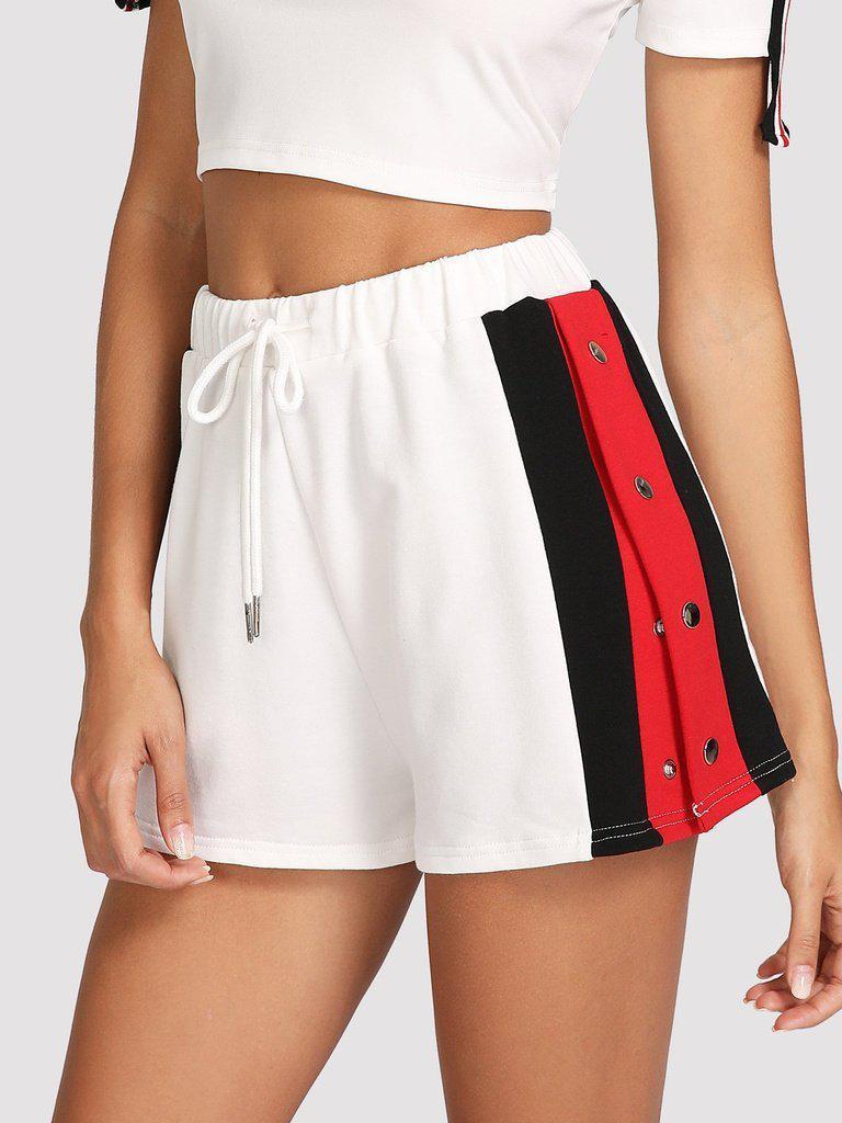 Side Striped Button Embellished Shorts-bottom-Des Mess