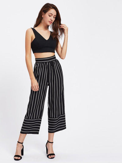 Striped Wide Leg Pants-bottom-Des Mess