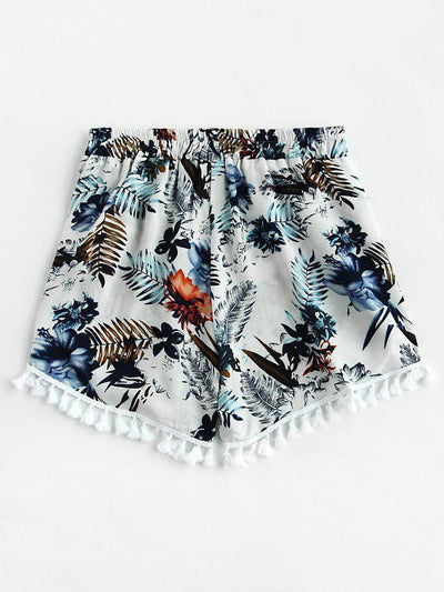 Palm Leaf Random Tassel Trim Shorts-bottom-Des Mess