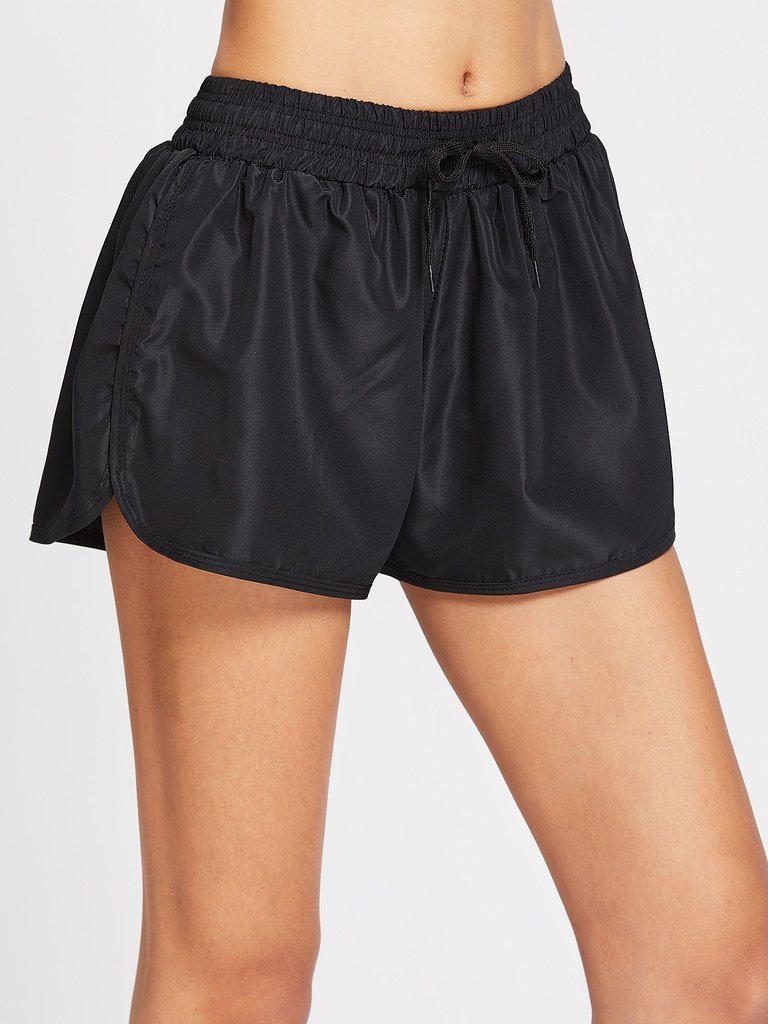 Drawstring Waist Dolphin Hem Sports Shorts-sportswear-Des Mess