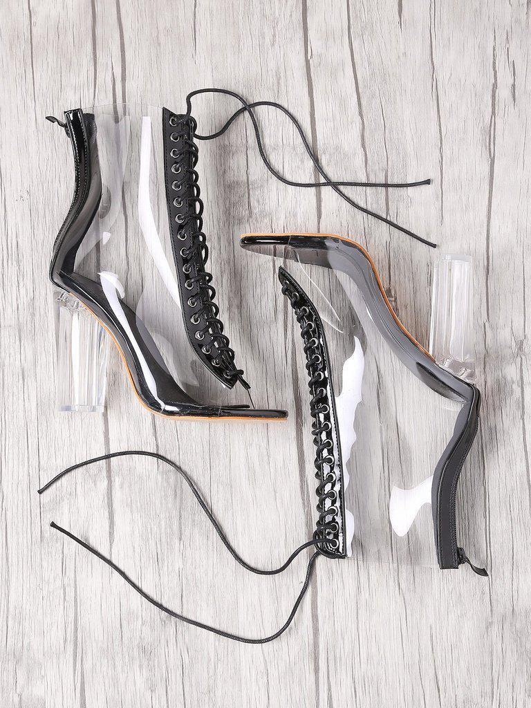 Lace Up Zipper Back Transparent Heels-shoes-Des Mess
