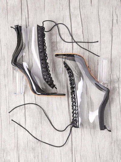 Lace Up Zipper Back Transparent Heels-shoes-Des Mess
