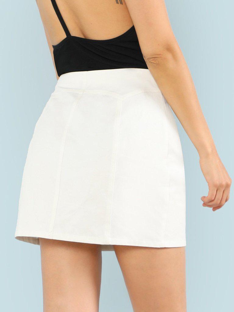 Button Up Solid Skirt-bottom-Des Mess