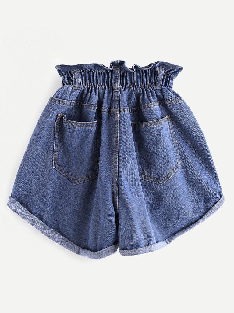 Elastic Waist Ripped Denim Shorts-bottom-Des Mess