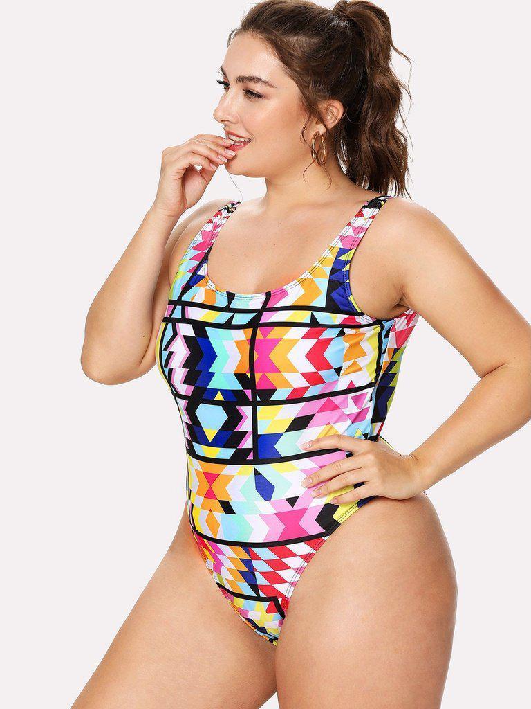 Geometric Pattern Colorblock Swimsuit-swimwear-Des Mess