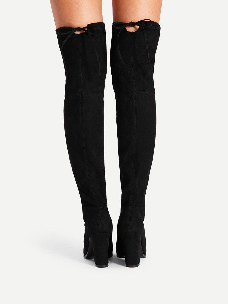 Lace Up Block Heeled Thigh High Boots-shoes-Des Mess