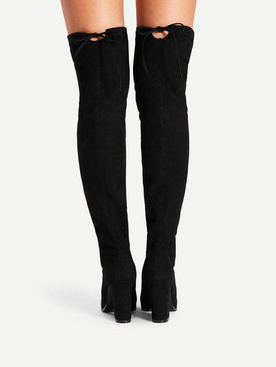 Lace Up Block Heeled Thigh High Boots-shoes-Des Mess