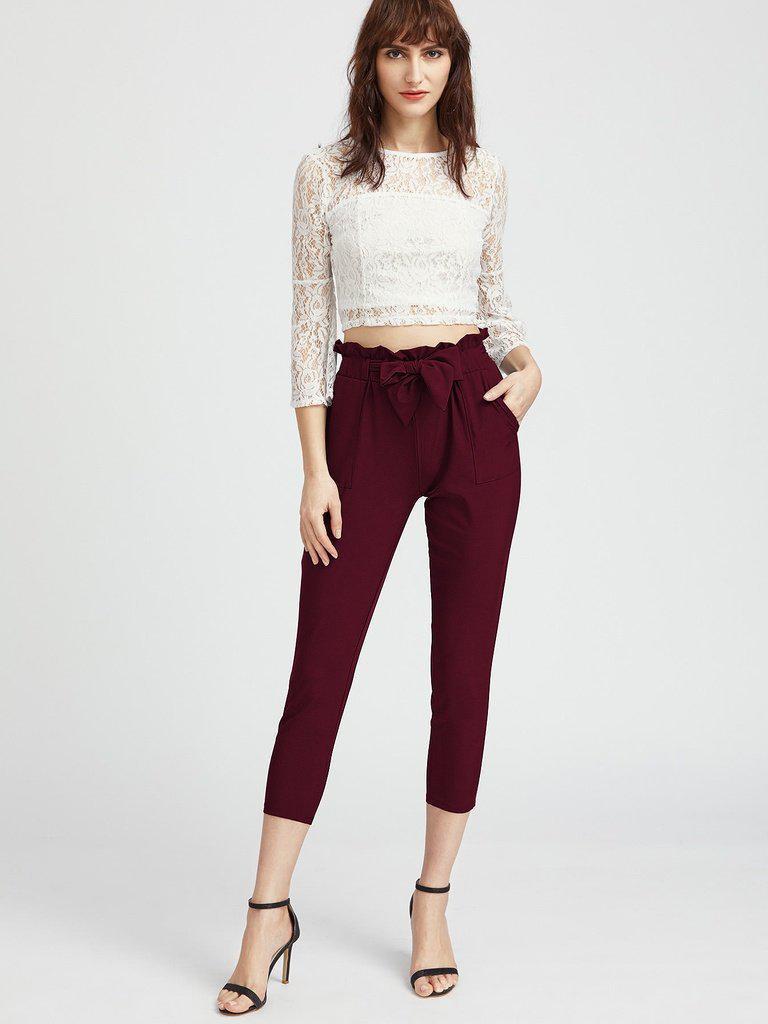 Ruffle Waist Self Tie Capri Pants-bottom-Des Mess