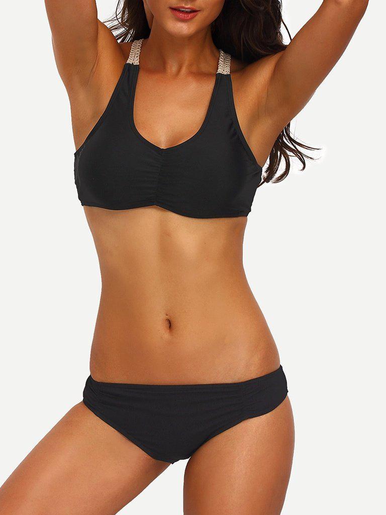Crochet Racerback Ruched Bikini Set-swimwear-Des Mess