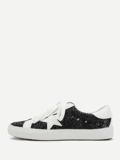 Star Patch Glitter Lace Up Sneakers-shoes-Des Mess