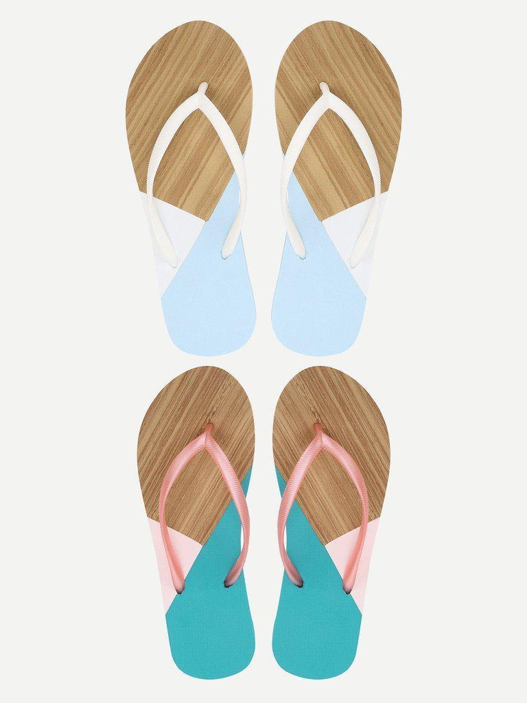 Color Block Flip Flops-shoes-Des Mess