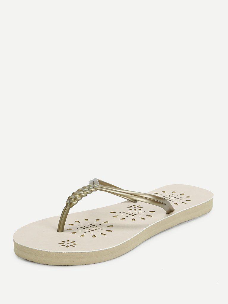 Woven Detail PVC Flip Flops-shoes-Des Mess