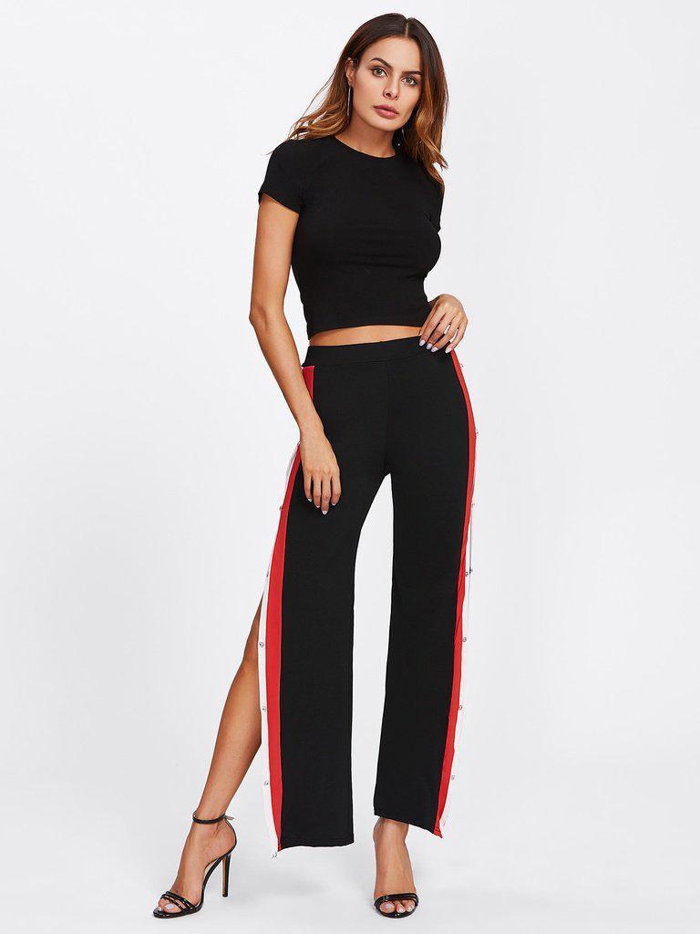 Tape Button Side Pants-bottom-Des Mess