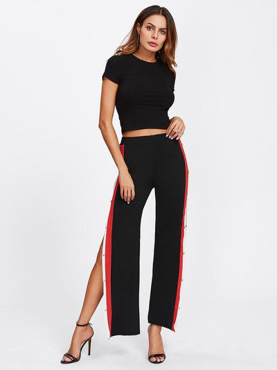 Tape Button Side Pants-bottom-Des Mess