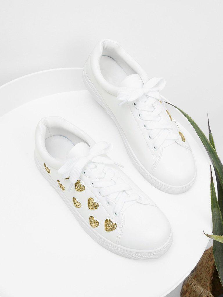 Heart Pattern Lace Up Sneakers-shoes-Des Mess