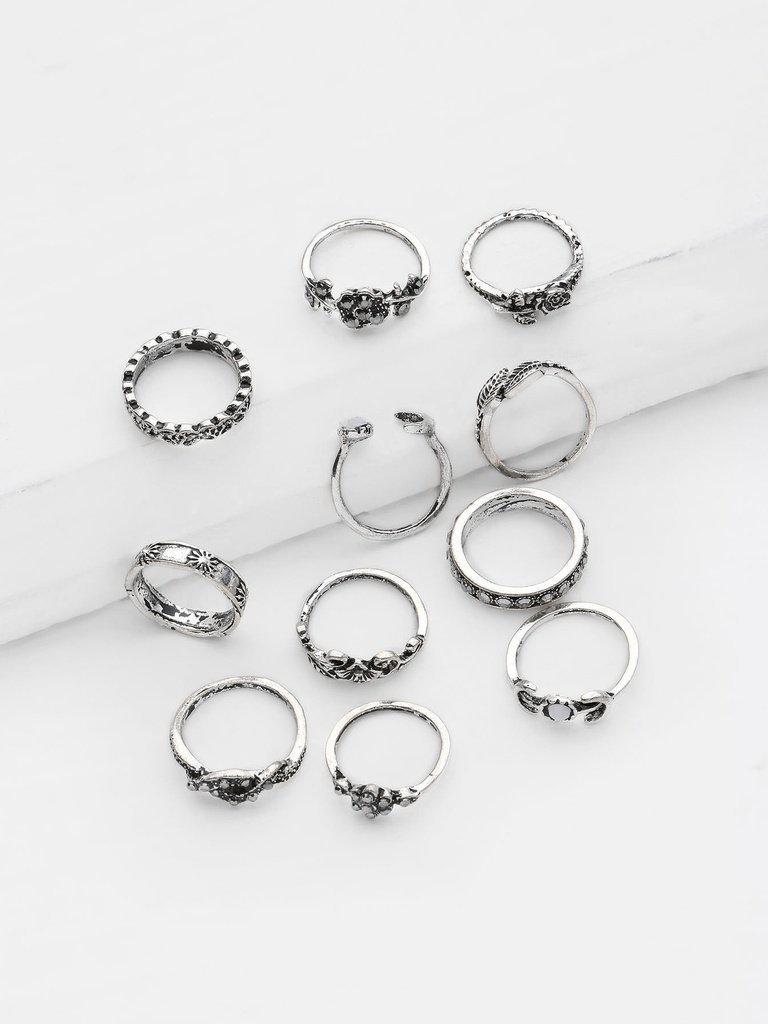 Flower And Leaf Design Ring Set 11pcs-jewelry-Des Mess