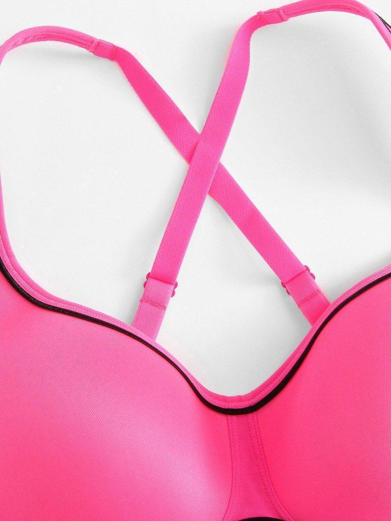Contrast Seam Cross Back Sports Bra-sportswear-Des Mess