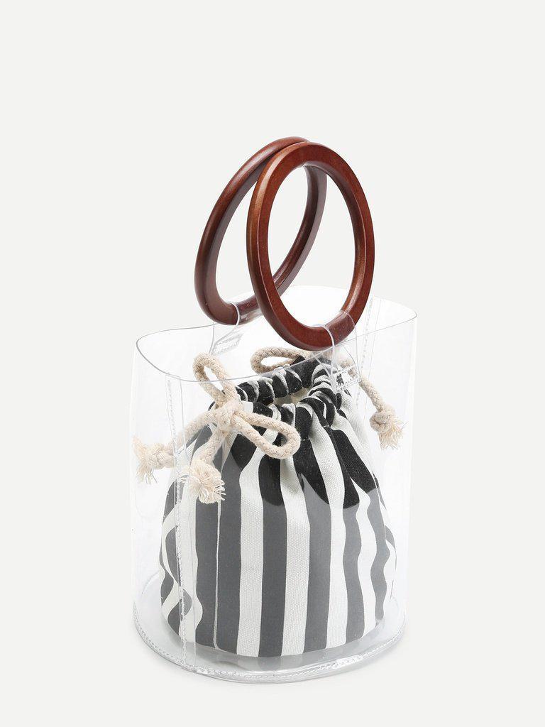 Striped Clear Wooden Handle Bag-accessories-Des Mess