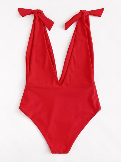 Deep V Neck Knot Swimsuit-swimwear-Des Mess