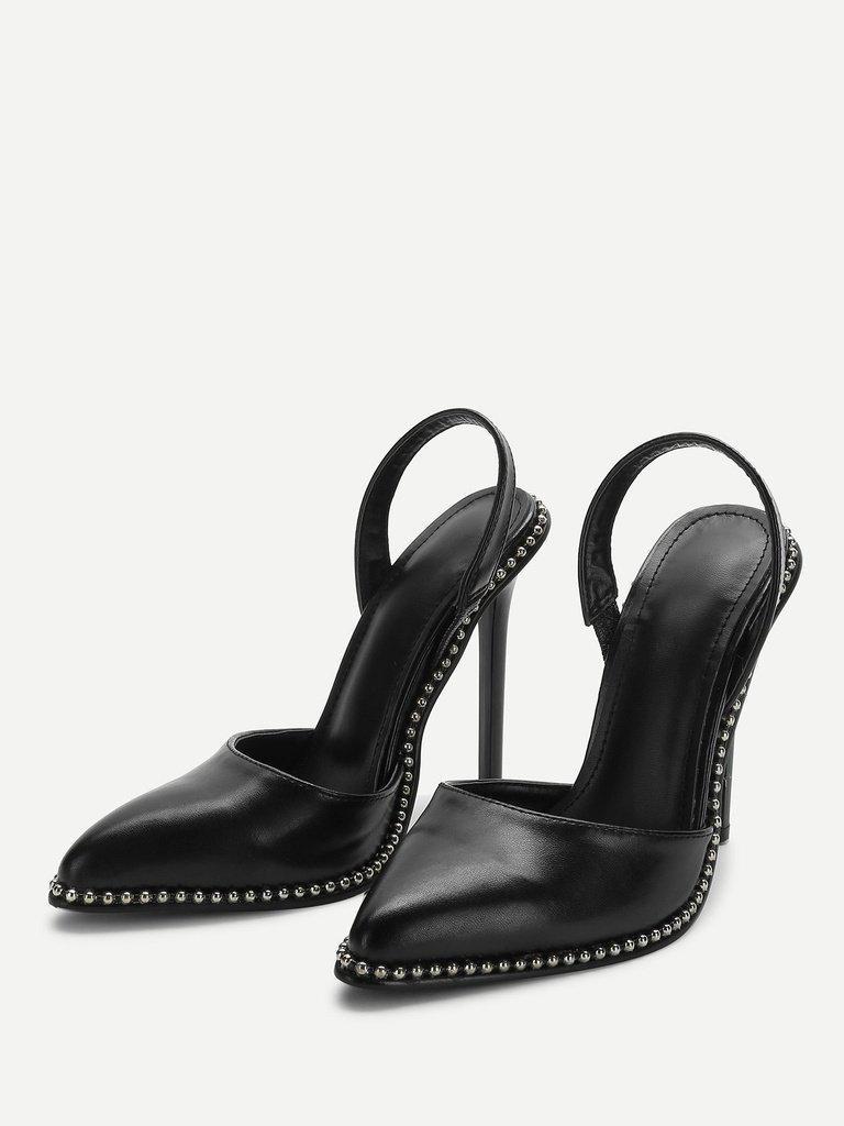 Studded Detail Slingback Stiletto Heels-shoes-Des Mess