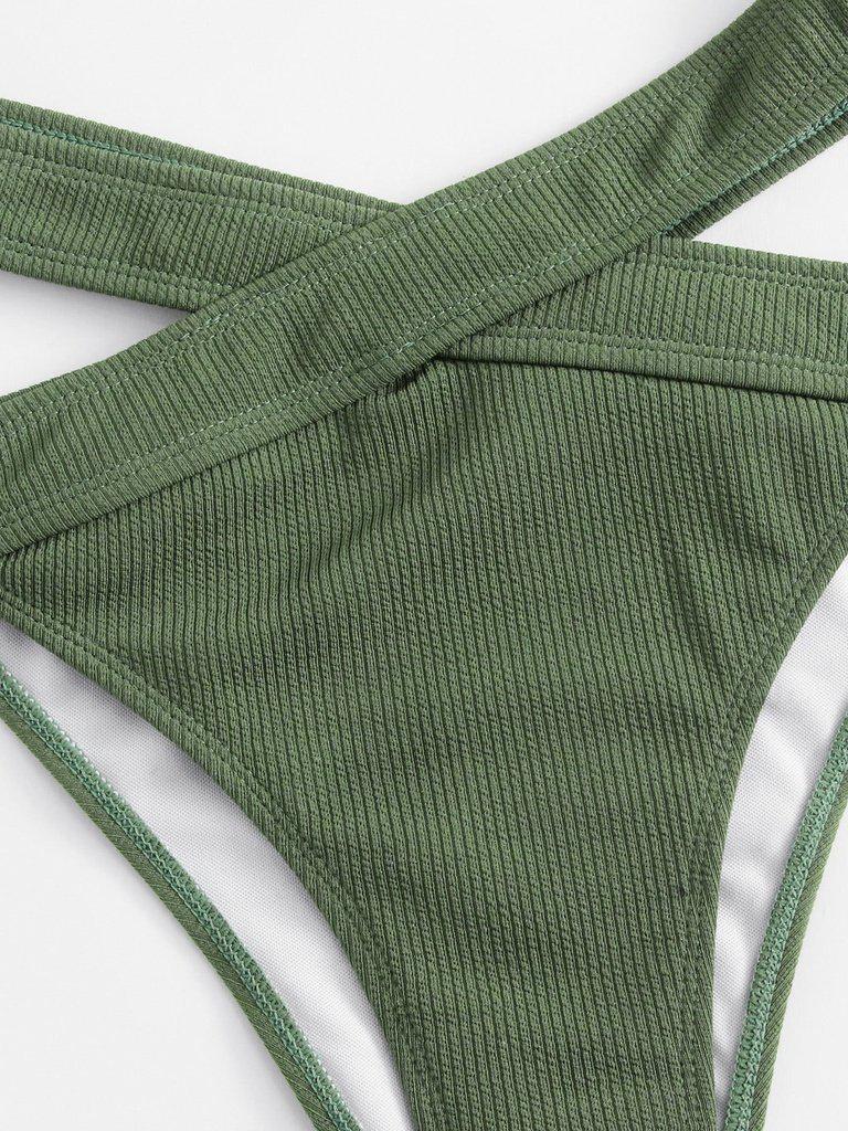 Crisscross Waist Ribbed Bikini Set-swimwear-Des Mess