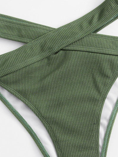 Crisscross Waist Ribbed Bikini Set-swimwear-Des Mess