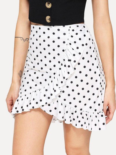 Striped Ruffle Hem Overlap Skirt-bottom-Des Mess