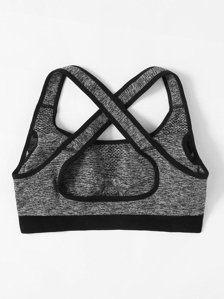 Criss Cross Back Contrast Piping Sports Bra-sportswear-Des Mess