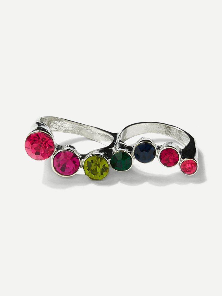 Asymmetrical Rhinestone Double Finger Ring-jewelry-Des Mess