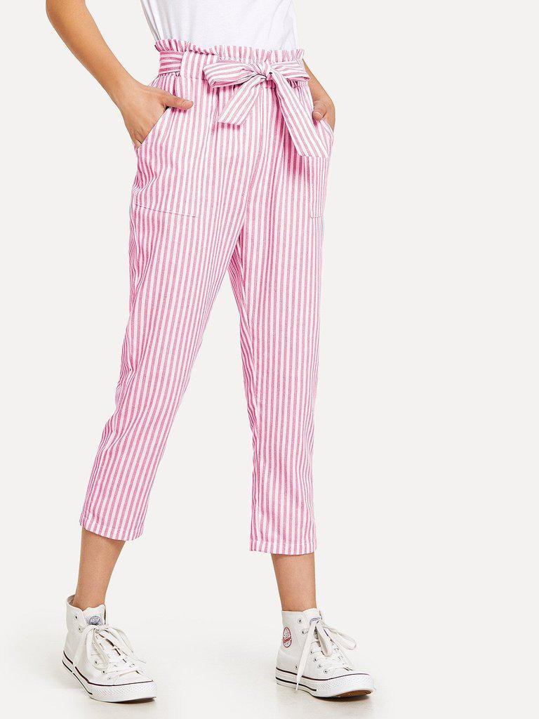 Striped Knot Front Pants-bottom-Des Mess