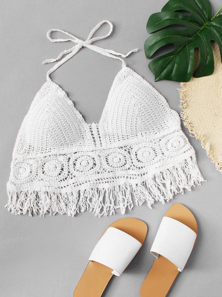 Fringe Hem Crochet Halter Top--Des Mess