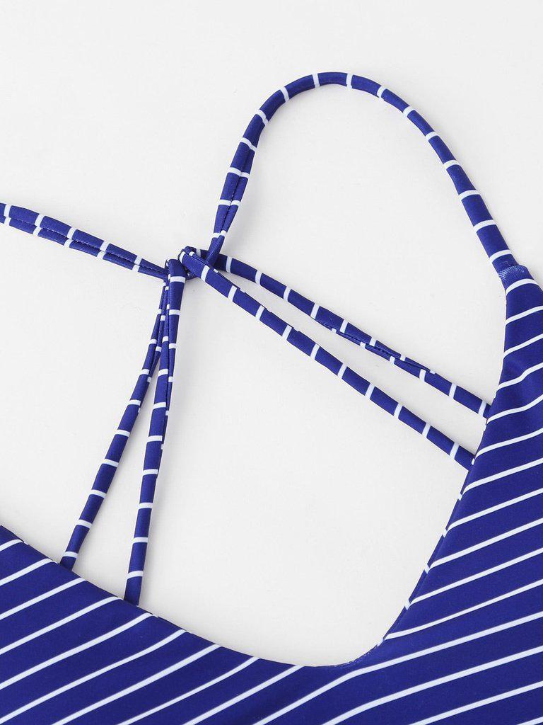 Striped Self Tie Bikini Set-swimwear-Des Mess