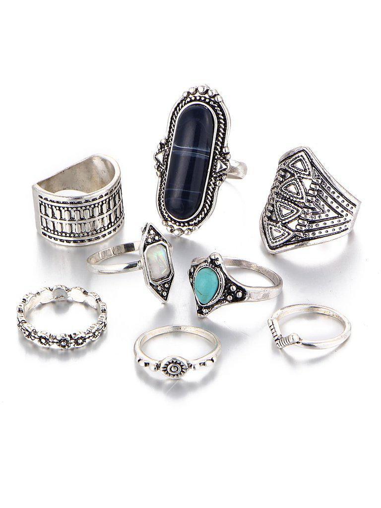 Multi Shaped Gemstone Etched Ring Pack-jewelry-Des Mess