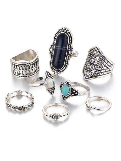 Multi Shaped Gemstone Etched Ring Pack-jewelry-Des Mess