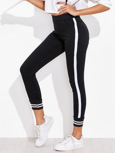 Contrast Striped Sport Leggings Pants-sportswear-Des Mess