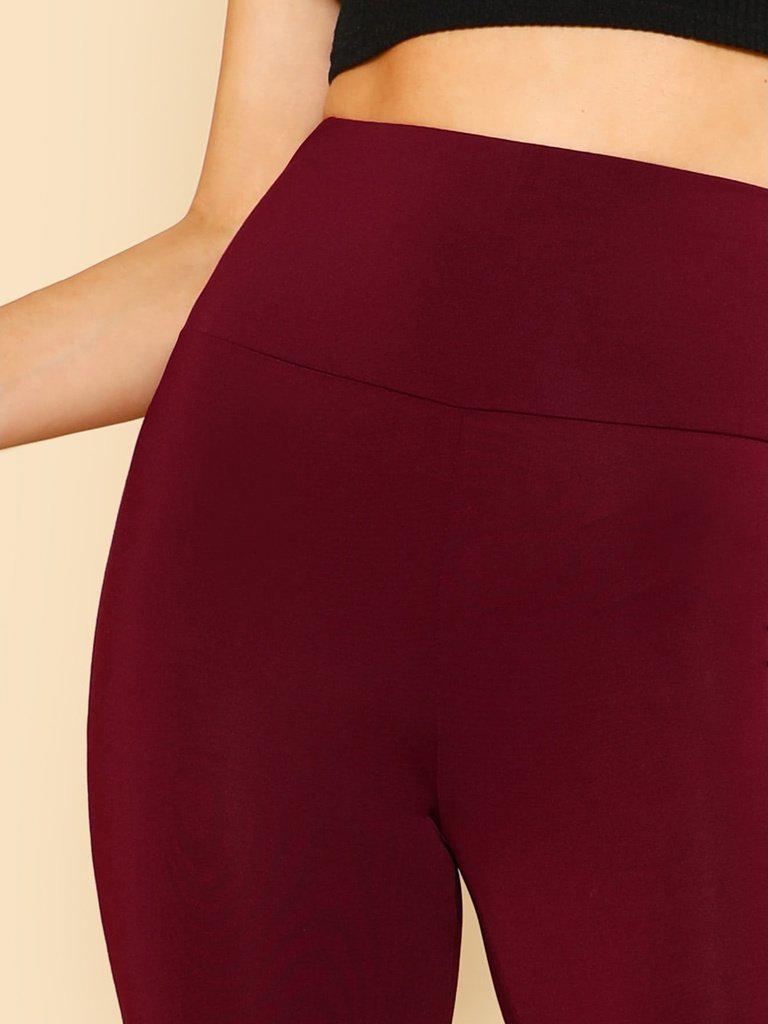 Wide Waistband Solid Leggings-bottom-Des Mess