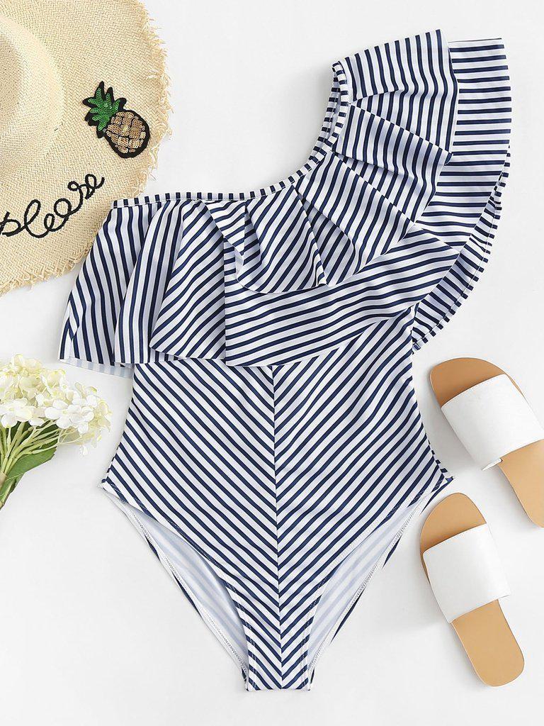 Striped Flounce Swimsuit-swimwear-Des Mess