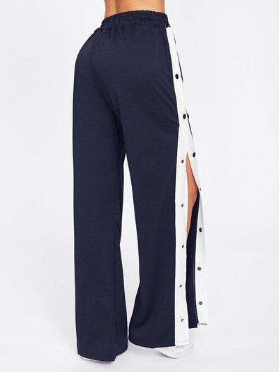 Tape Button Side Wide Leg Pants-bottom-Des Mess