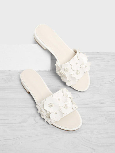 Flower Decorated PU Flat Sliders-shoes-Des Mess