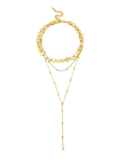 Sequin & Beaded Layered Chain Necklace-jewelry-Des Mess