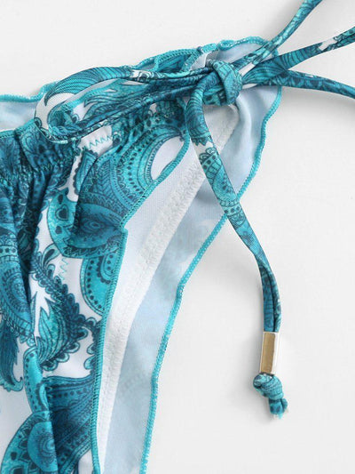Paisley Print Self Tie Bikini Set-swimwear-Des Mess