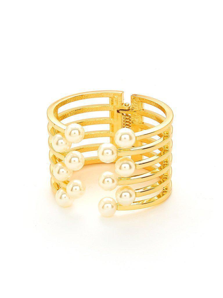 Faux Pearl Detail Layered Cuff Bracelet--Des Mess